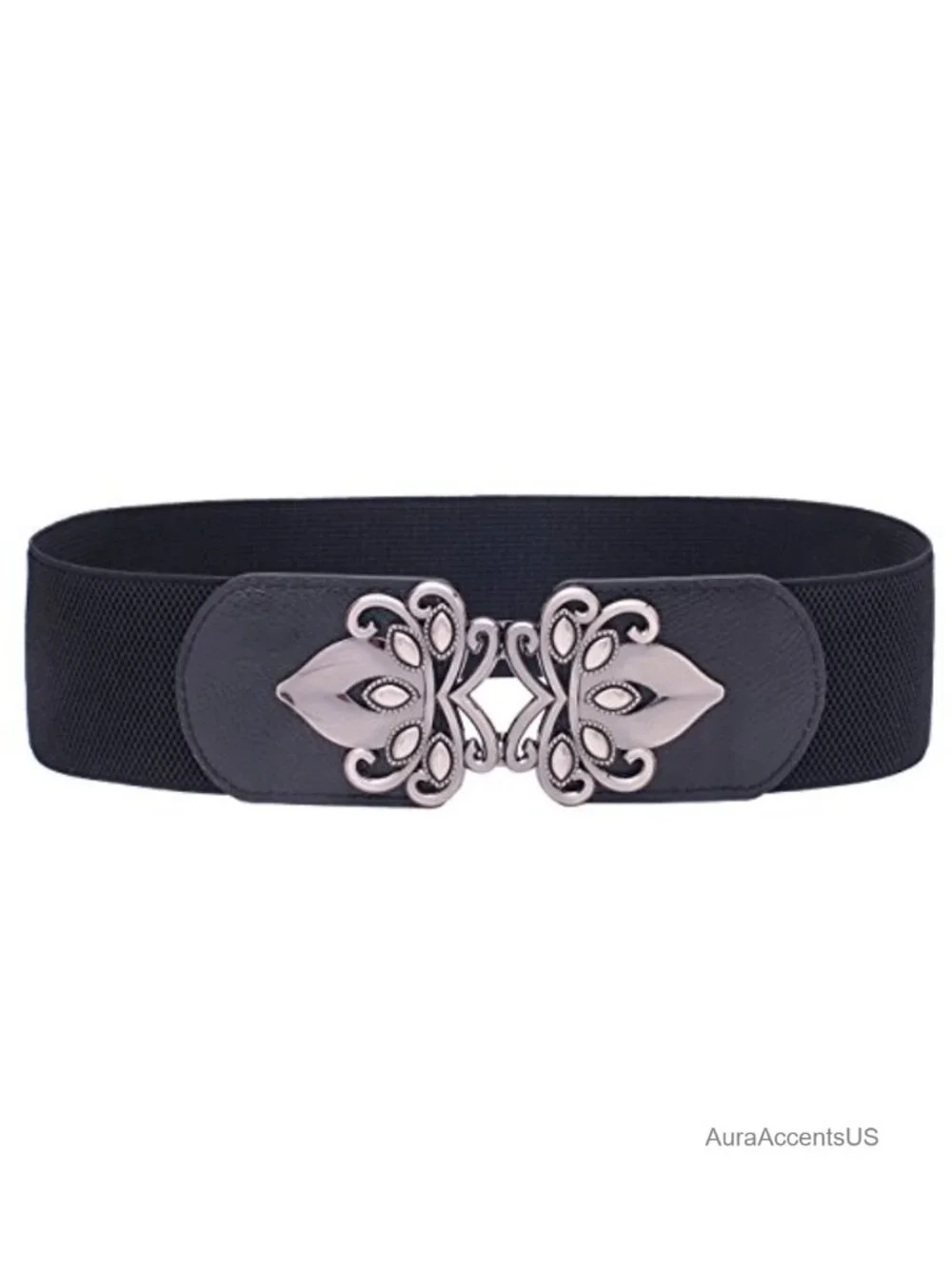 Vintage Wide Elastic Stretch Waist Belt with Metal Buckle